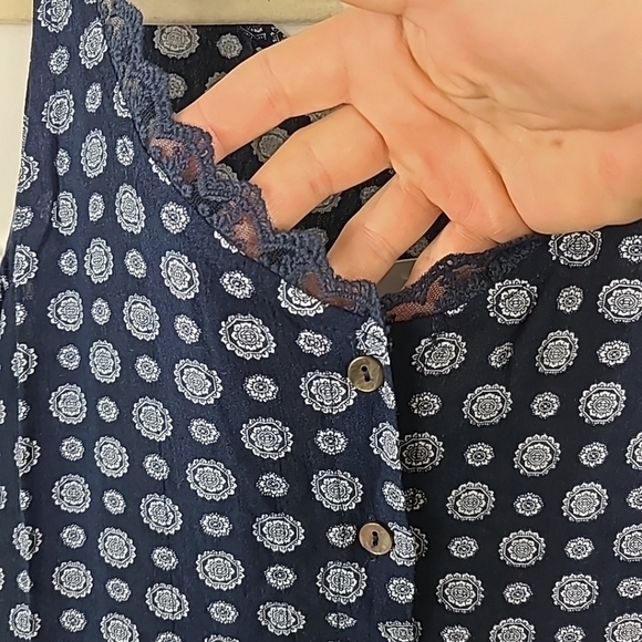 NEW Cozy Co Boho Anthro Geometric Navy BlueTiered Skirt Dress Size M NWT - Picture 2 of 8